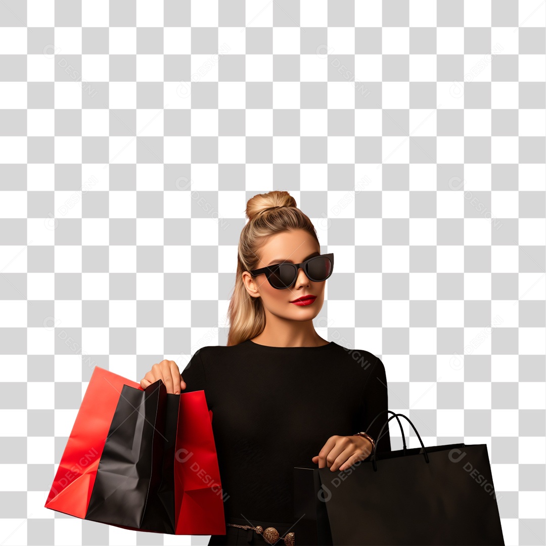 Mulher com Sacolas de Compras da Black Friday PNG Transparente