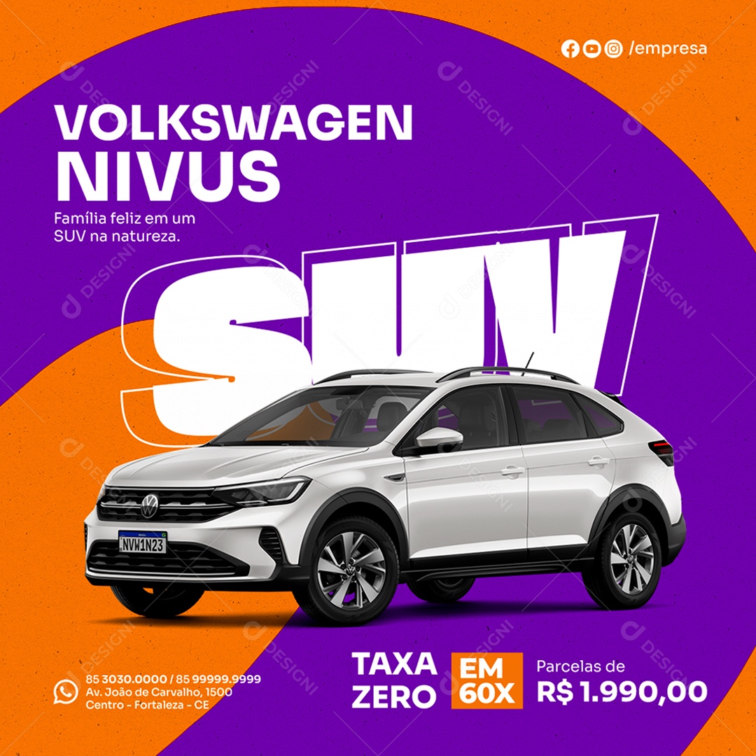 Concessionária Volkswagen Nivus Família Feliz em um Suv na Natureza Social Media PSD Editável