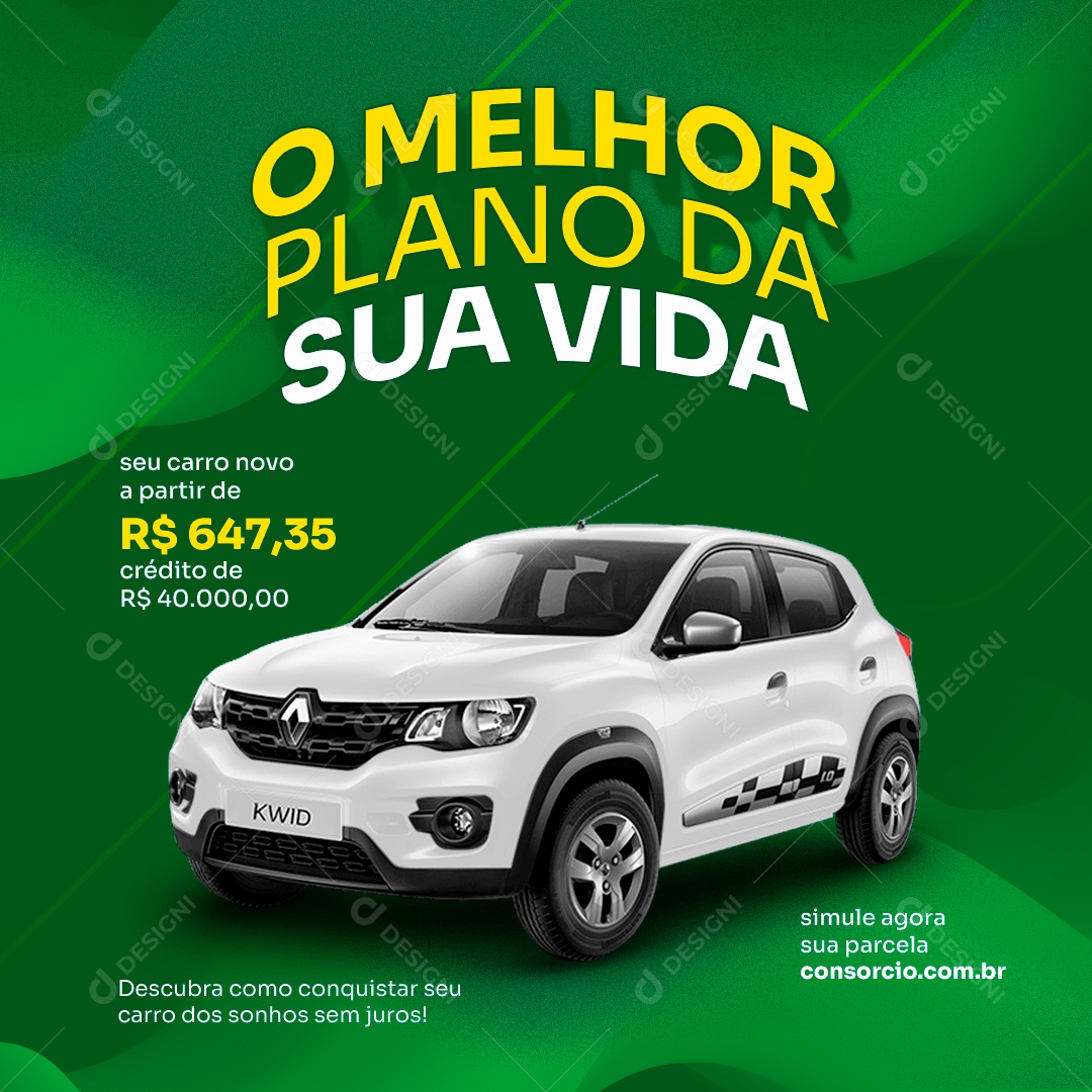 Concessionária Descubra como Conquistar seu Carro dos Sonhos sem Juros Social Media PSD Editável
