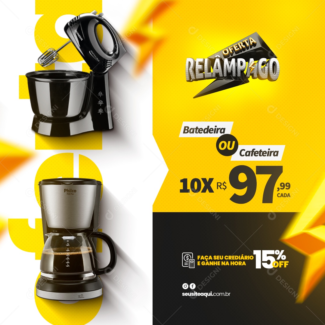 Loja De Eletrodomésticos Oferta Relâmpago Batedeira ou Cafeteira Social Media PSD Editável