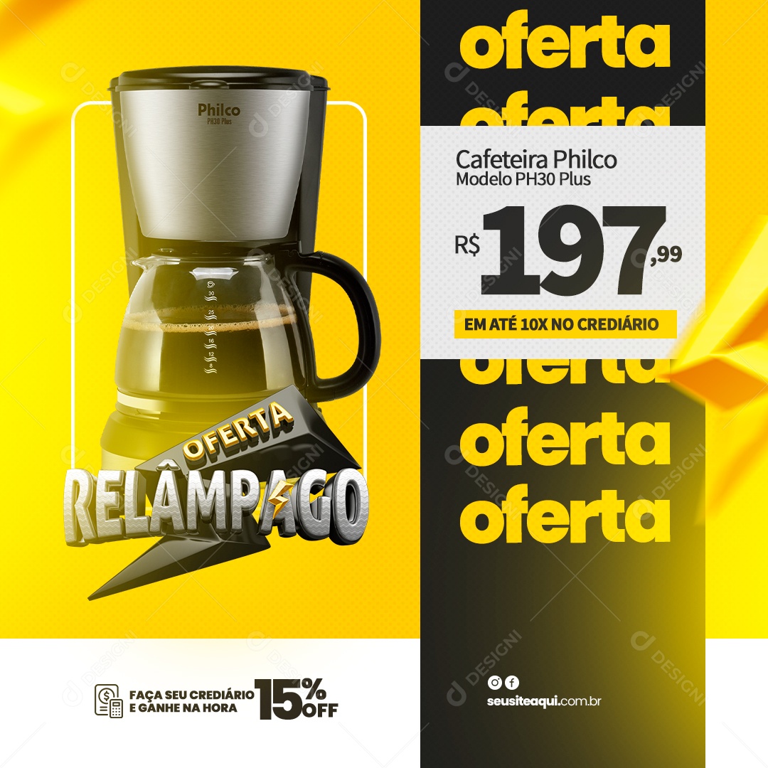 Loja De Eletrodomésticos Oferta Relâmpago Cafeteira Philco Social Media PSD Editável