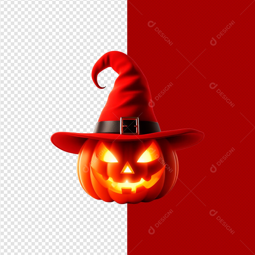 Elemento 3D Abóbora Com Chapéu Halloween Para Composição PSD