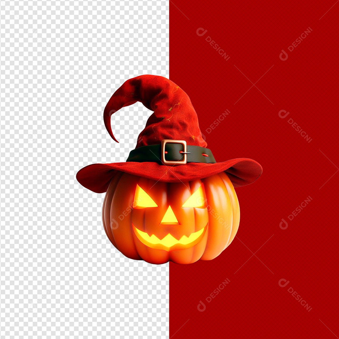 Elemento 3D Abóbora Com Chapéu Halloween Para Composição PSD