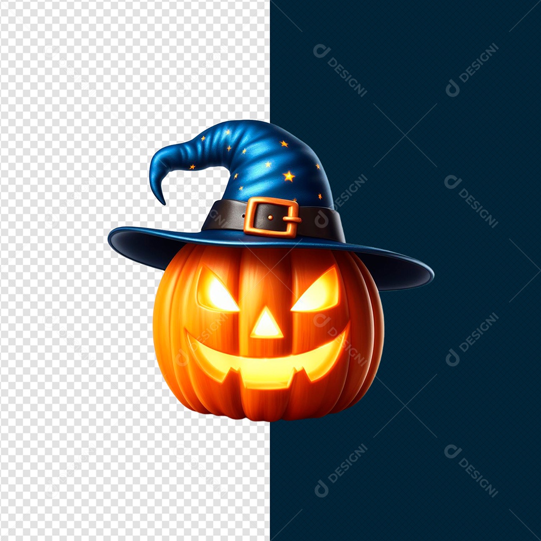 Elemento 3D Abóbora Com Chapéu Halloween Para Composição PSD