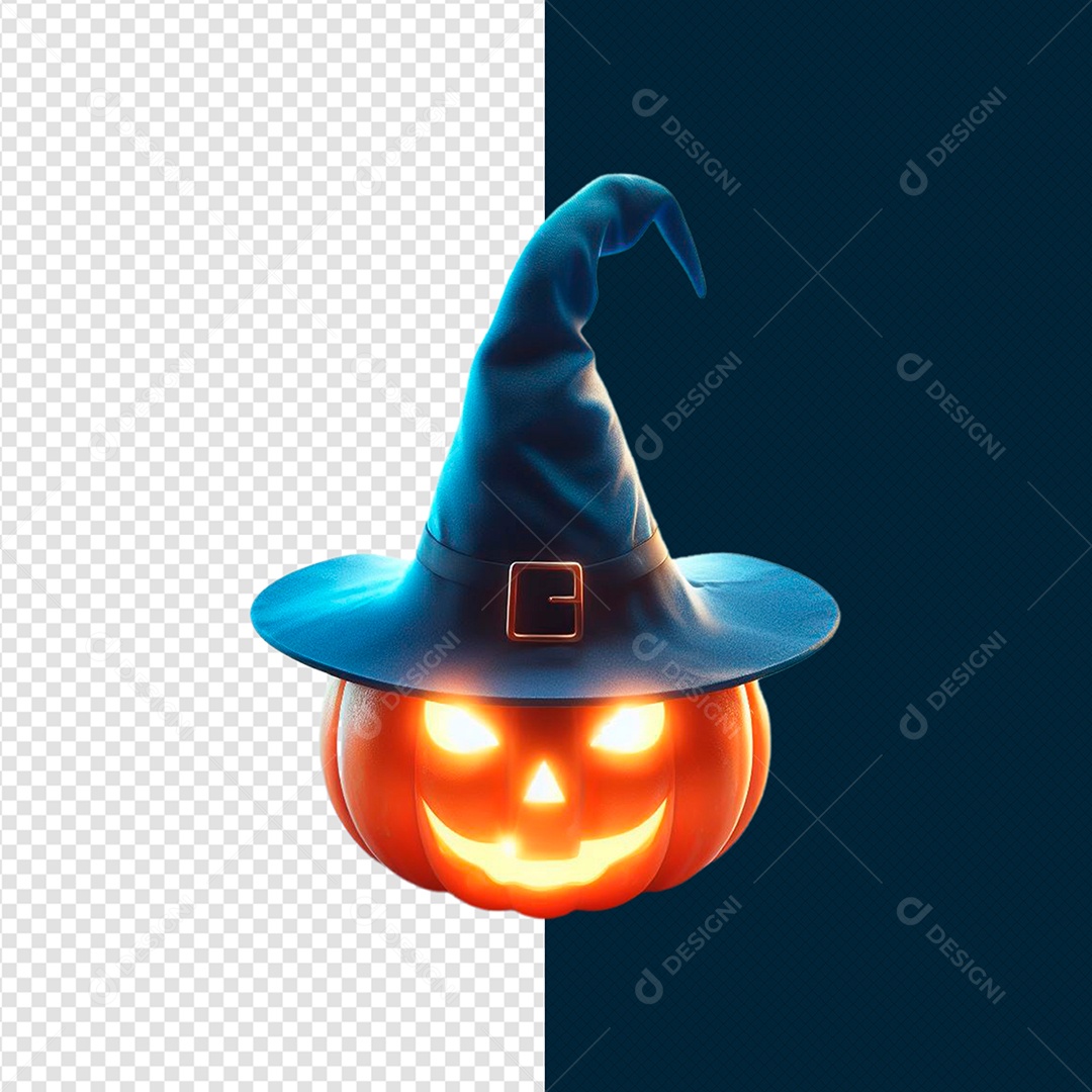 Elemento 3D Abóbora Com Chapéu Halloween Para Composição PSD