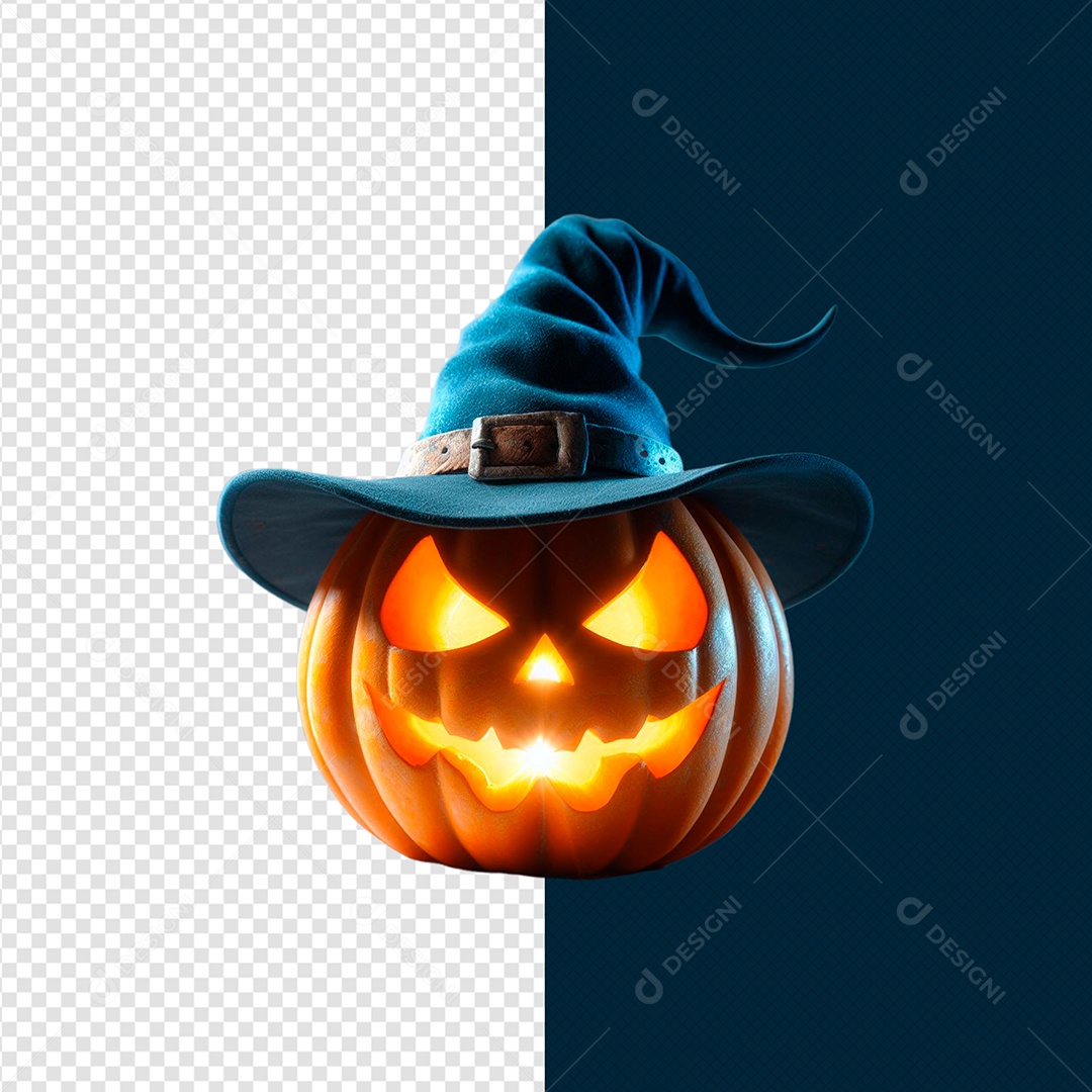 Elemento 3D Abóbora Com Chapéu Halloween Para Composição PSD