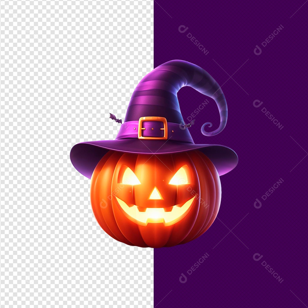 Elemento 3D Abóbora Com Chapéu Halloween Para Composição PSD