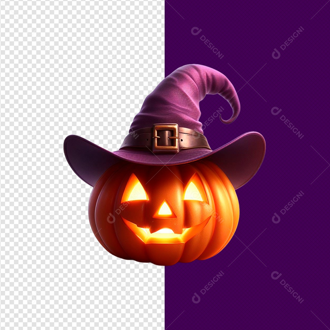 Elemento 3D Abóbora Com Chapéu Halloween Para Composição PSD