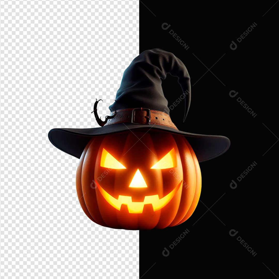 Elemento 3D Abóbora Com Chapéu Halloween Para Composição PSD