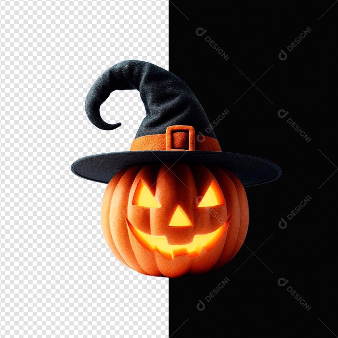 Elemento 3D Abóbora Com Chapéu Halloween Para Composição PSD