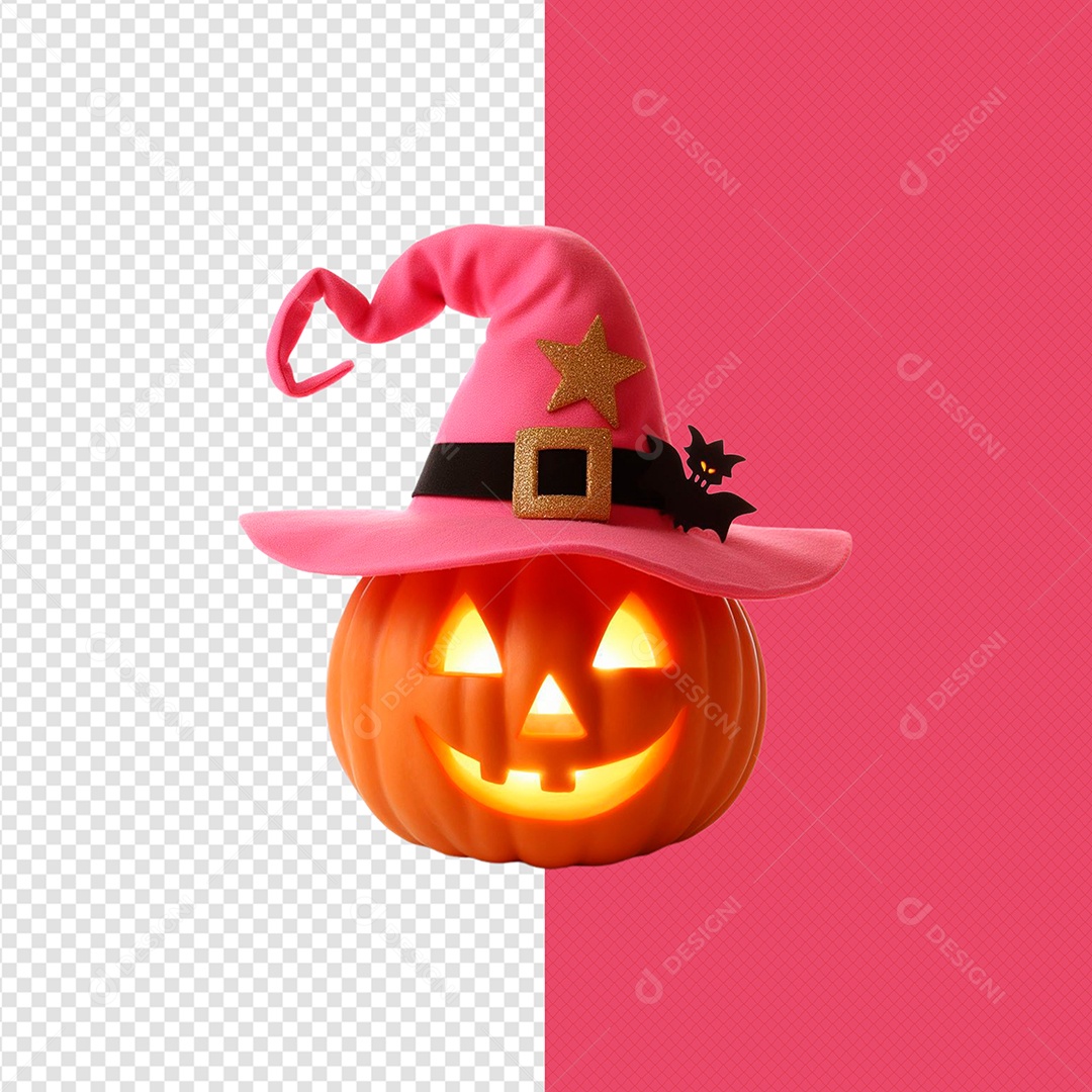 Elemento 3D Abóbora Com Chapéu Para Composição PSD