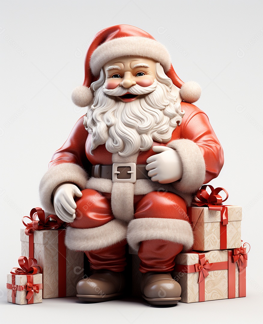 Papai Noel 3d com algumas caixas de presente em fundo branco transparente