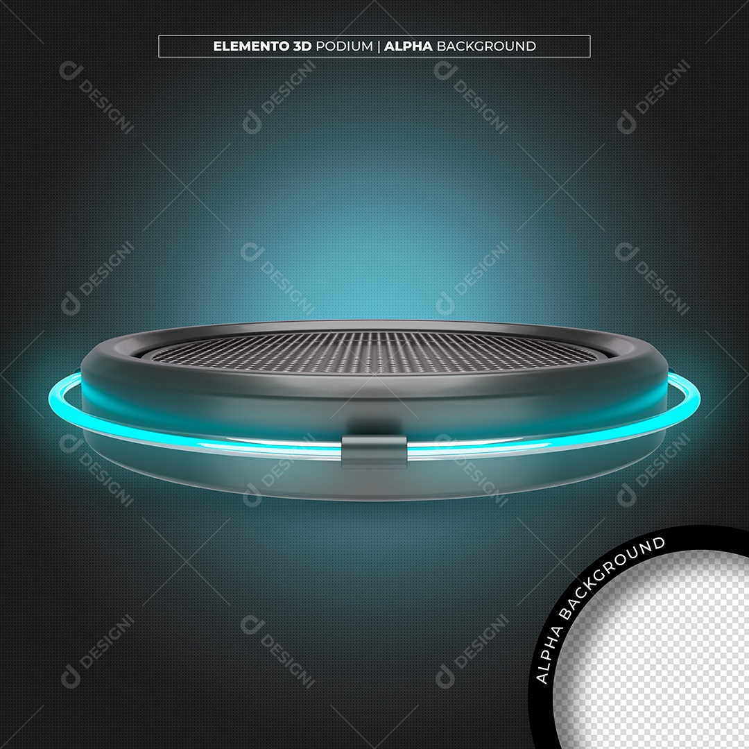 Podium Preto LED Azul Elemento 3D Para Composição PSD