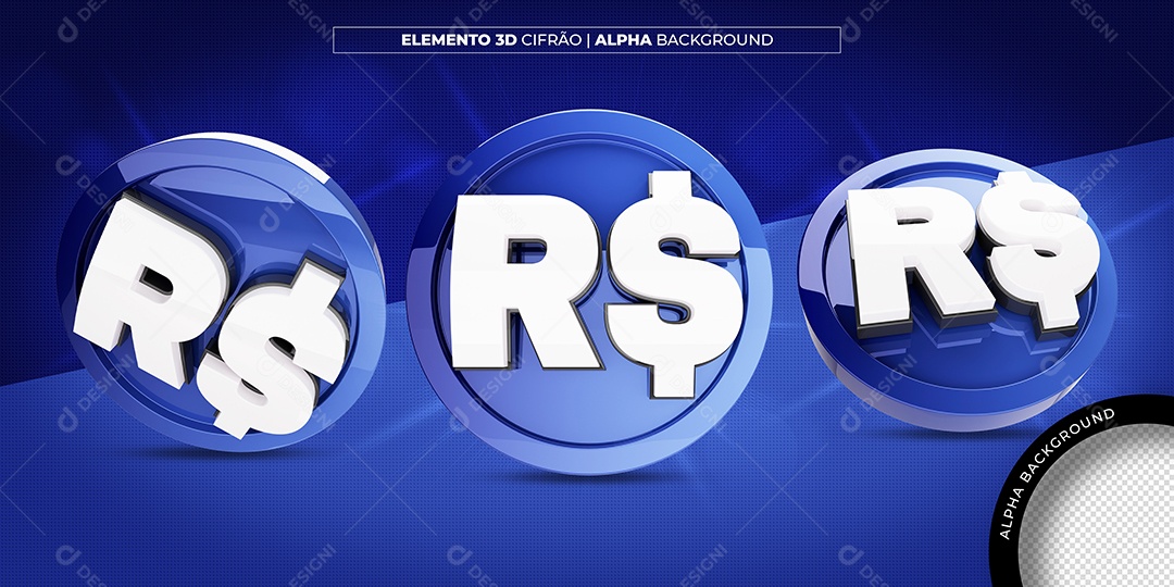 Cifrão Azul Branco Elemento 3D para Composição PSD
