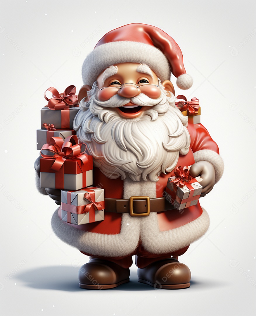 Papai Noel 3d com algumas caixas de presente em fundo branco transparente