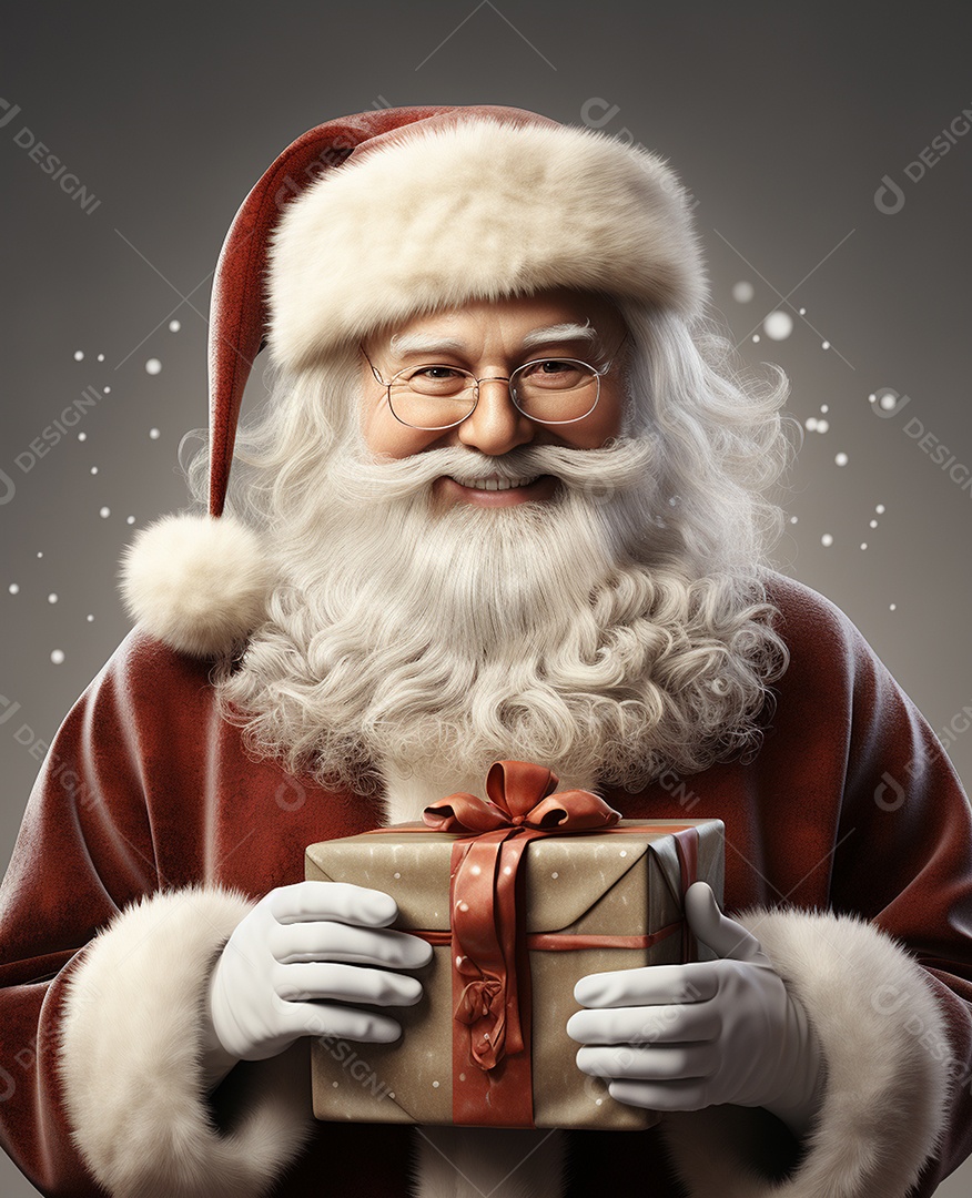 Papai Noel 3d com algumas caixas de presente em fundo branco transparente