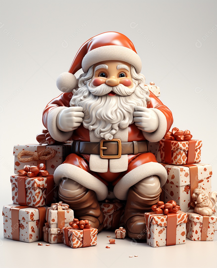 Papai Noel 3d com algumas caixas de presente em fundo branco transparente