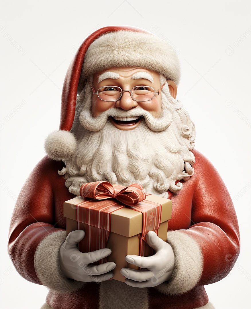 Papai Noel 3d com algumas caixas de presente em fundo branco transparente