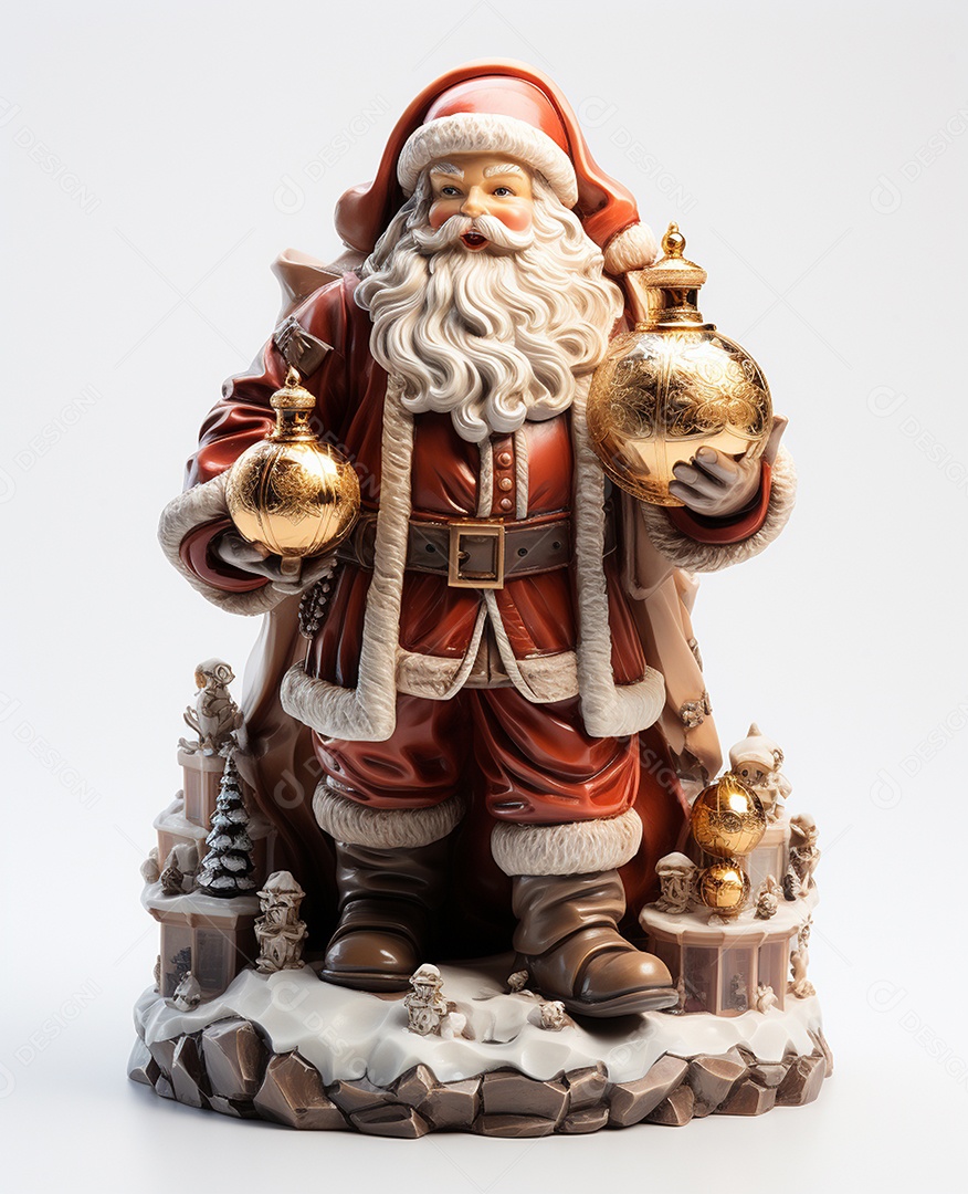 Papai Noel 3d com algumas caixas de presente em fundo branco transparente