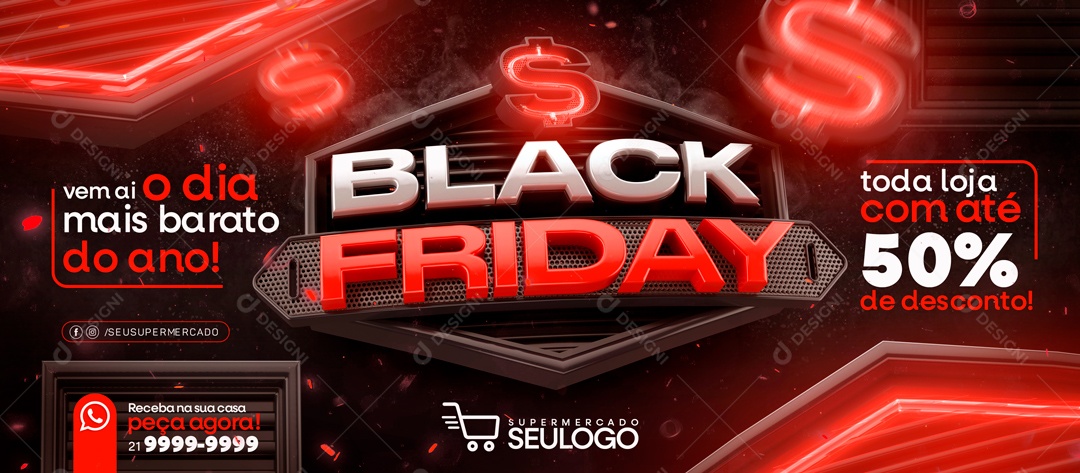 Social Media Banner Black Friday Mais Barato Do Ano PSD Editável