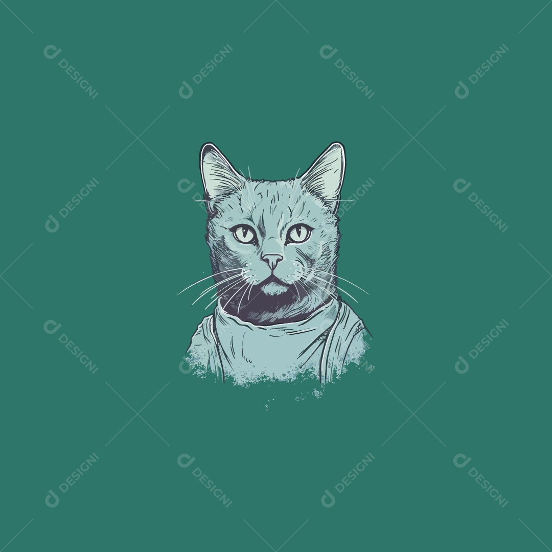 Modelo de Estampa de um Gato Ilustração Vetor EPS