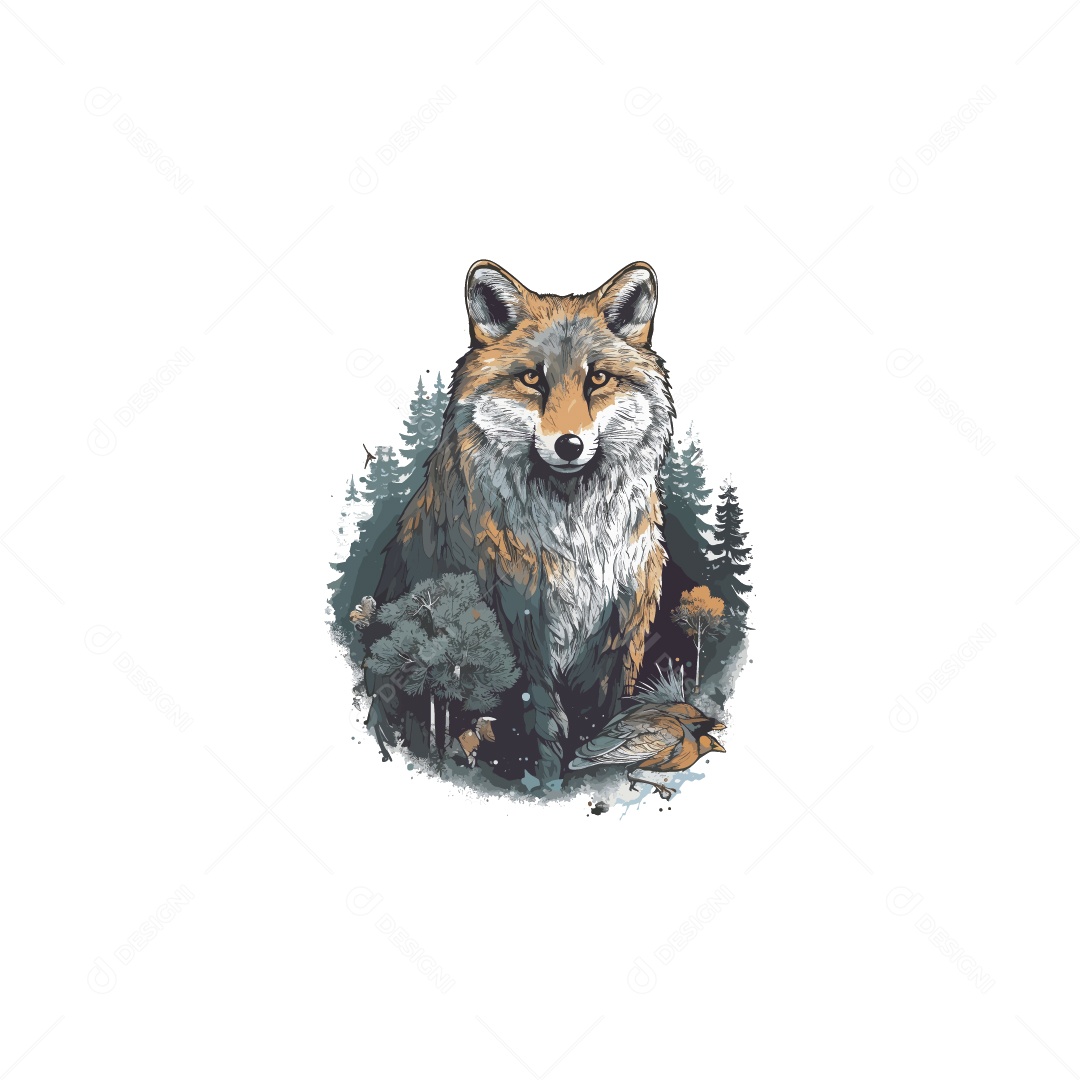 Ilustração de uma Raposa na Floresta Vetor EPS