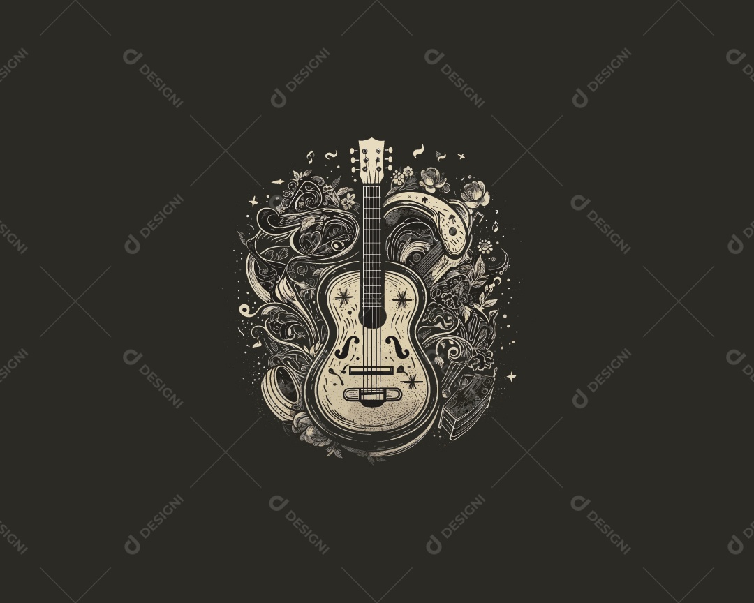 Modelo de Estampa de Guitarra Ilustração Vetor EPS
