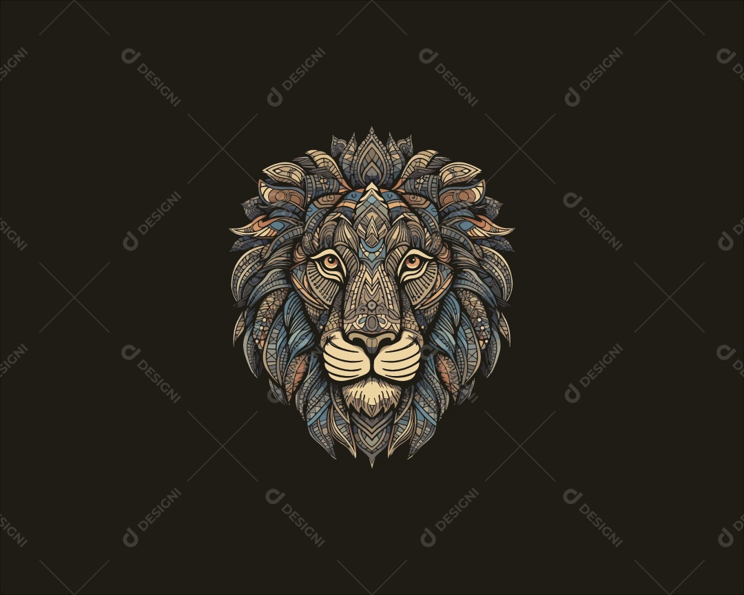 Modelo de Estampa de Leão Ilustração Vetor EPS