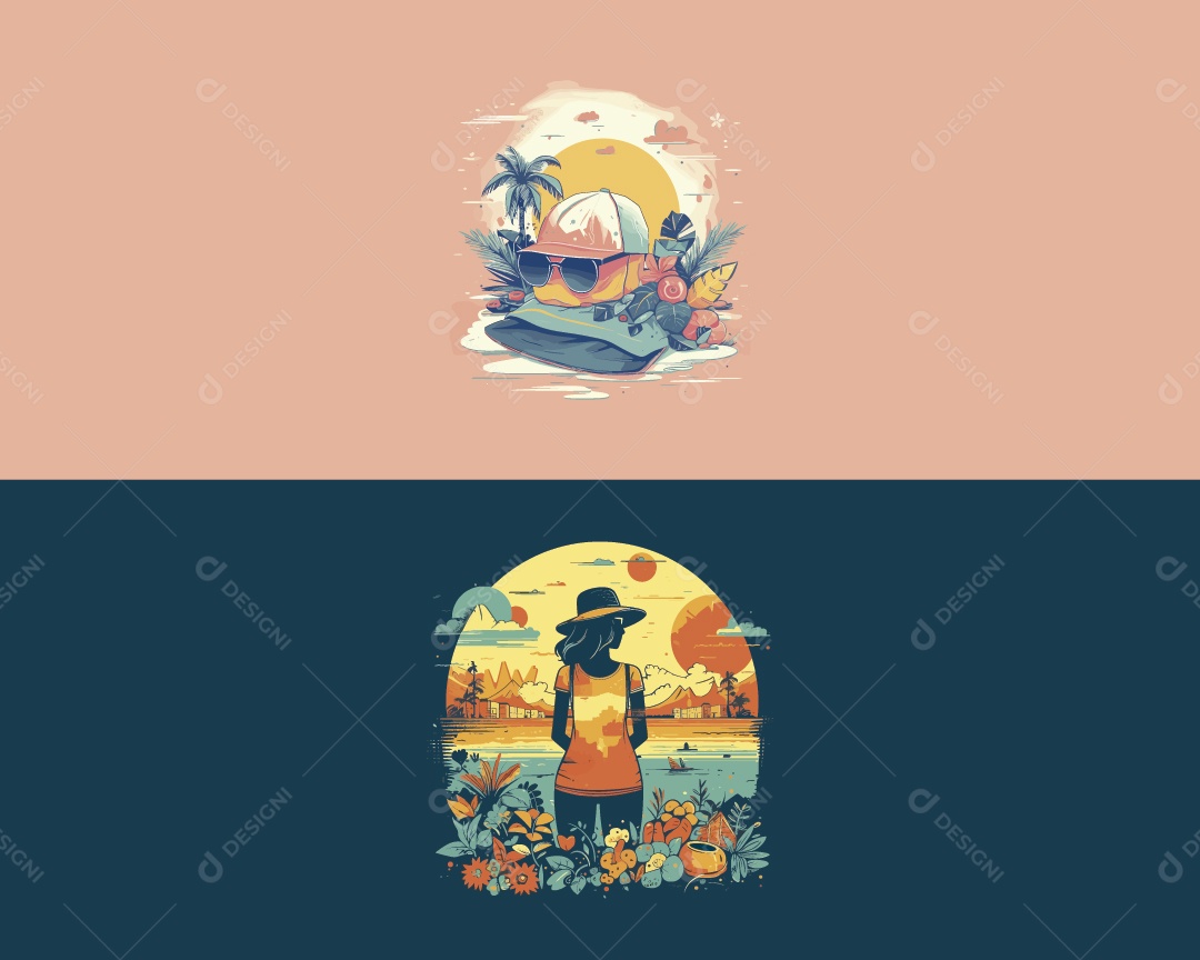 Modelo de Camiseta de Verão Ilustração Vetor EPS