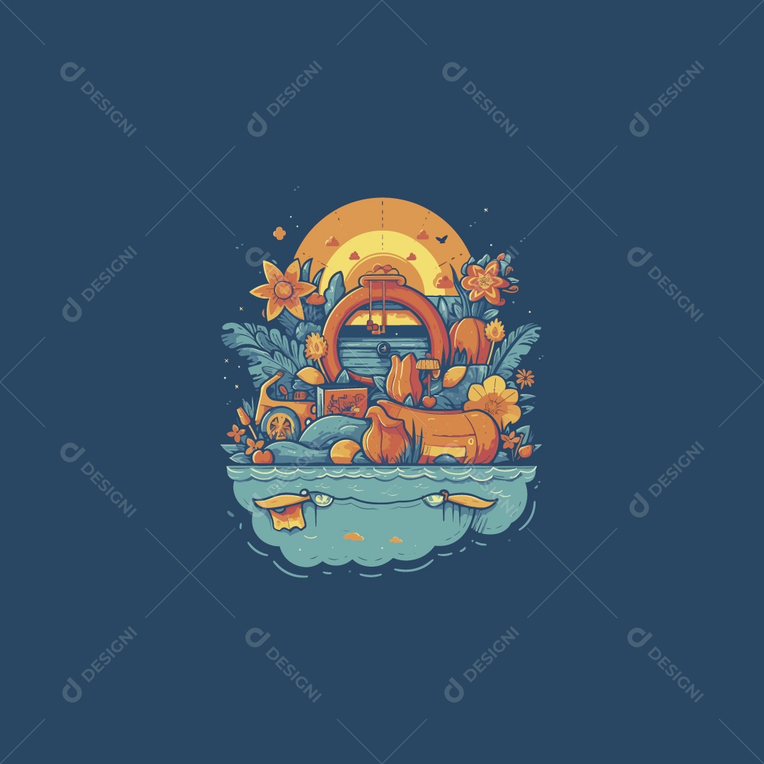 Modelo de Camiseta de Verão Ilustração Vetor EPS