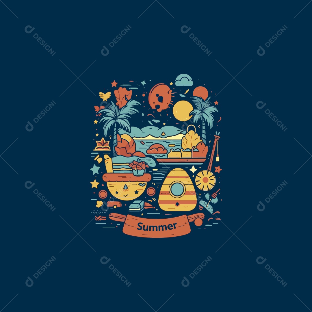 Modelo de Camiseta de Verão Ilustração Vetor EPS