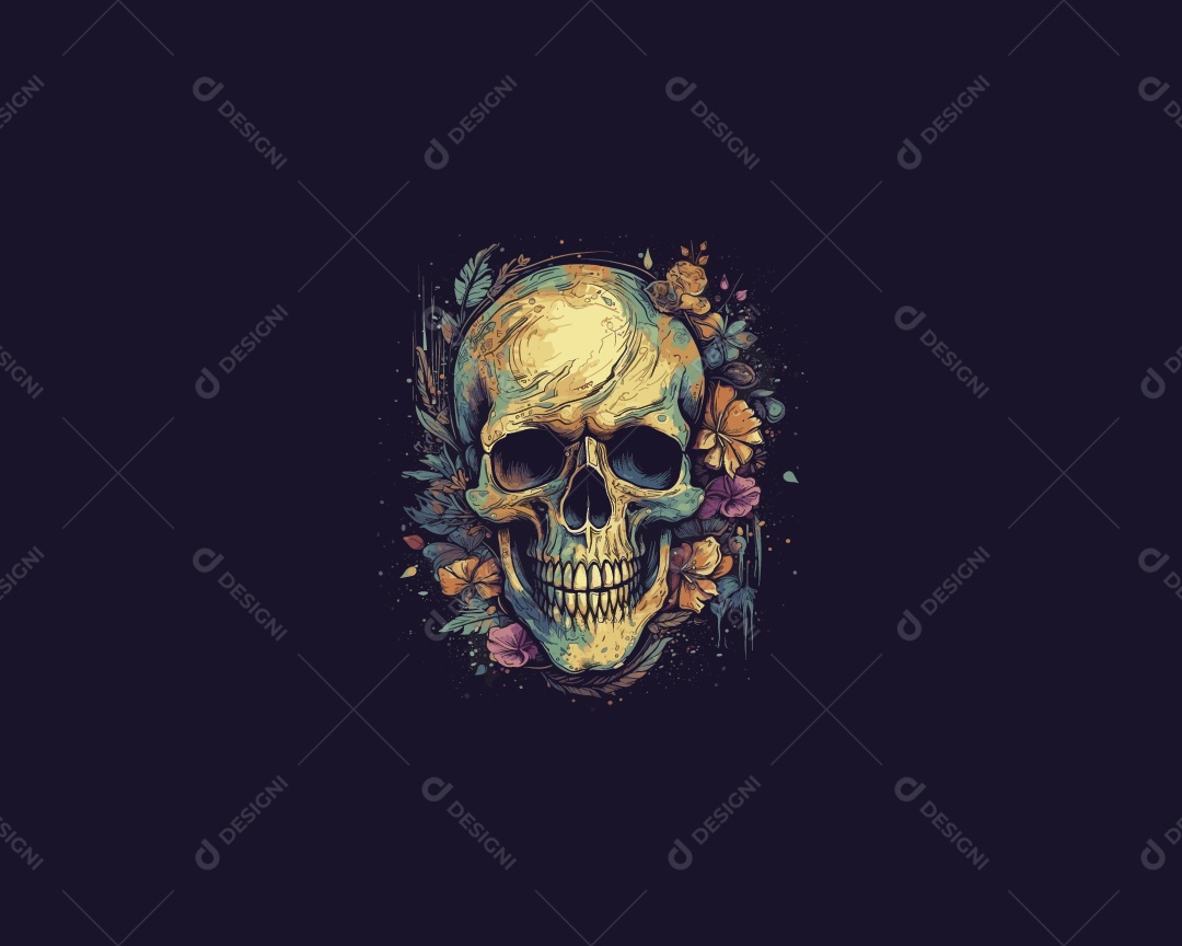 Modelo de Estampa de Caveira Ilustração Vetor EPS