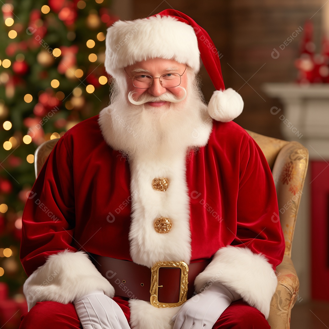 Papai noel feliz sentado na poltrona