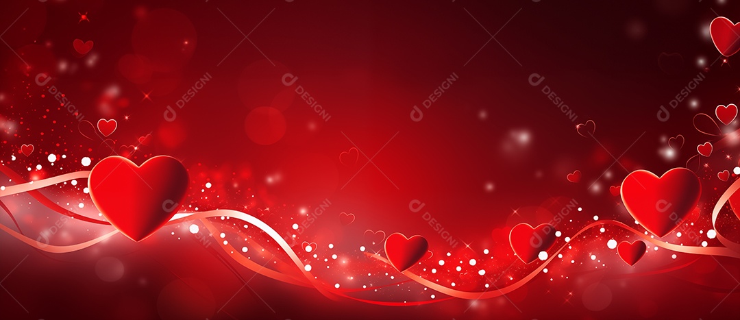 Decoração com corações sobre fundo vermelho