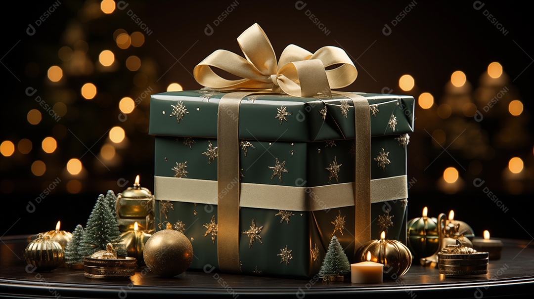 Caixa de presente com enfeites natalino