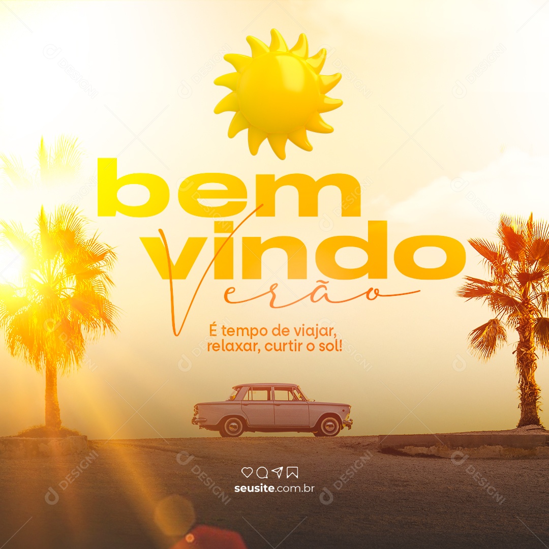 Bem Vindo Verão é Tempo de Viajar Relaxar Curtir o Sol Social Media PSD Editável