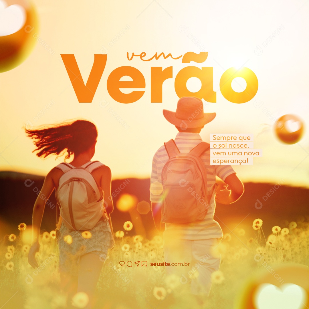 Bem Vindo Verão Sempre que o Sol Nasce vem Uma Nova Esperança Social Media PSD Editável