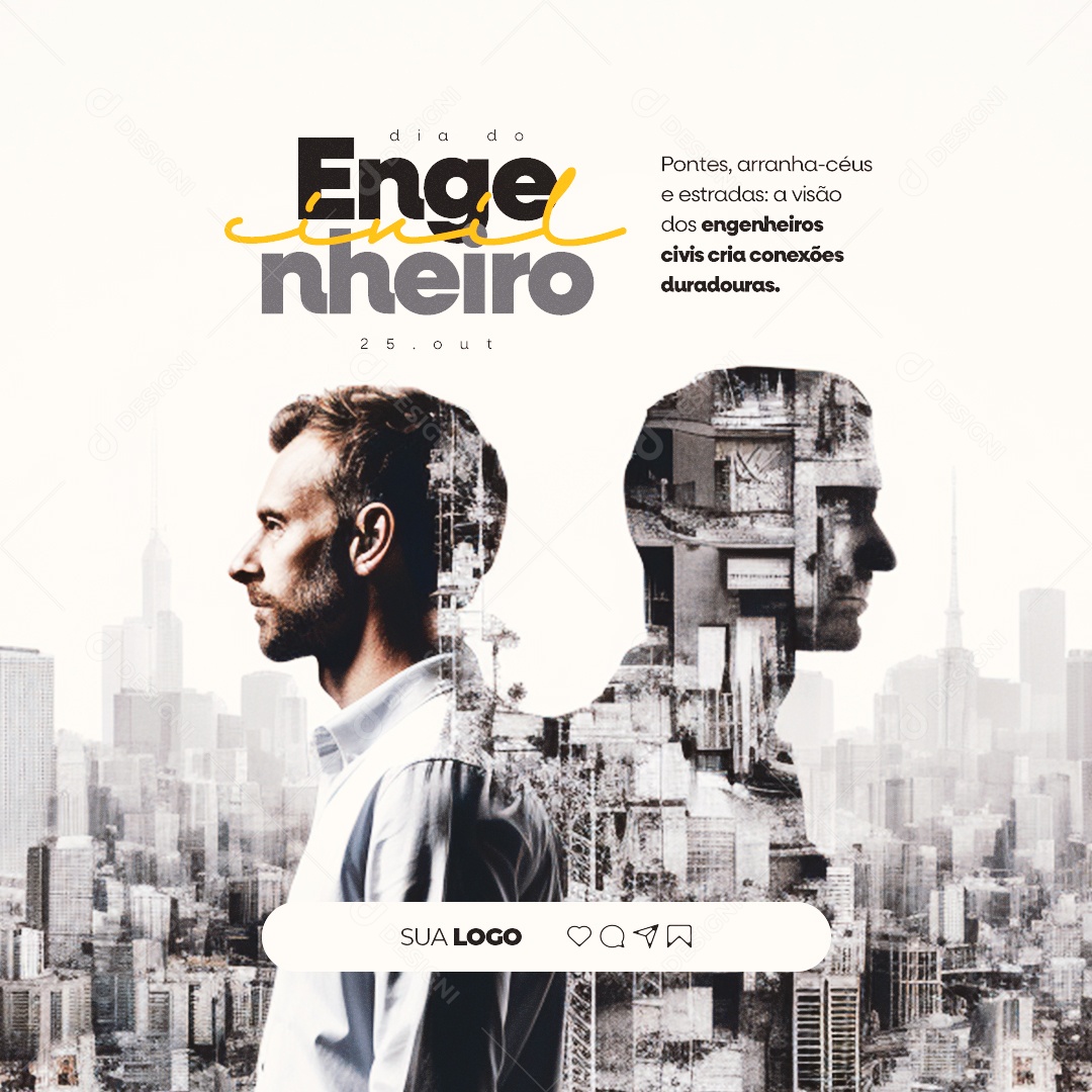 Dia do Engenheiro Civil Pontes Arranha Céus e Estradas Social Media PSD Editável