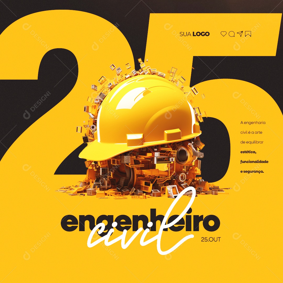Dia do Engenheiro Civil é a Arte de Equilibrar Estética Social Media PSD Editável