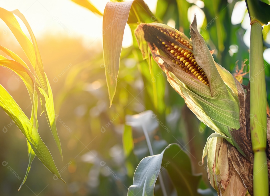 Milho cresce em um milharal no campo