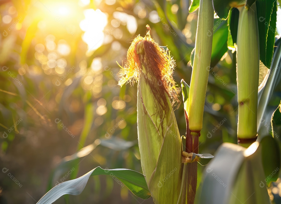 Milho cresce em um milharal no campo