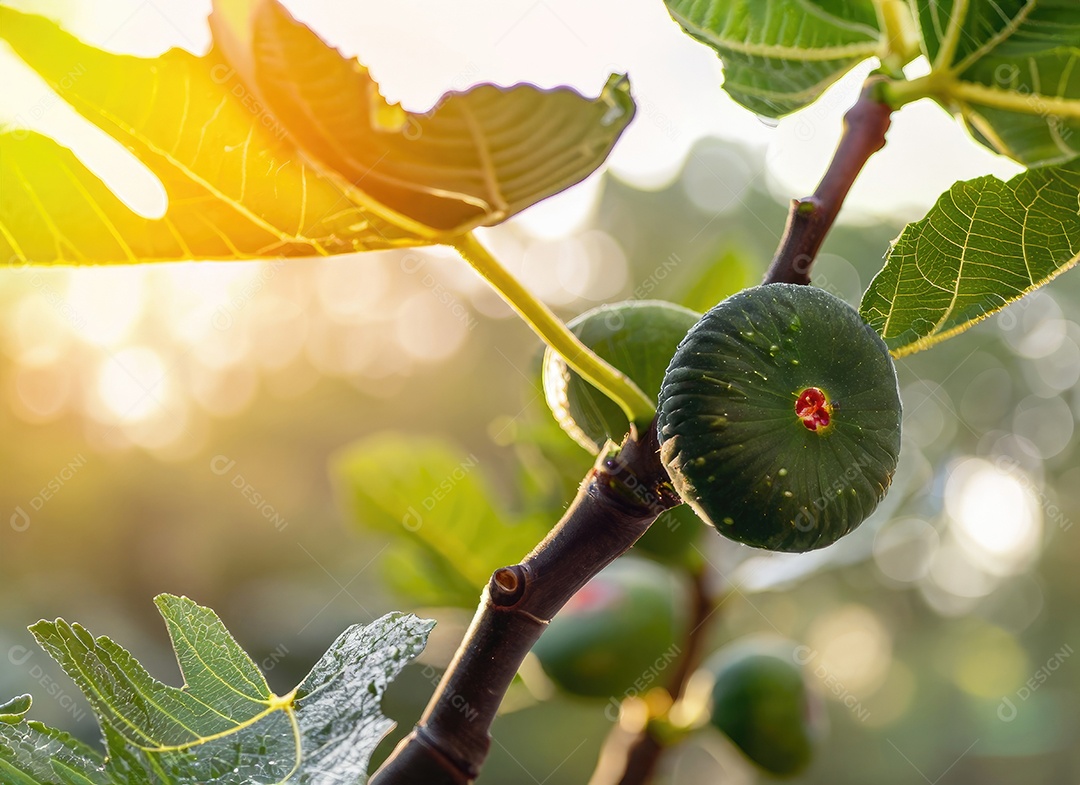 O figo cresce em uma árvore no jardim da colheita