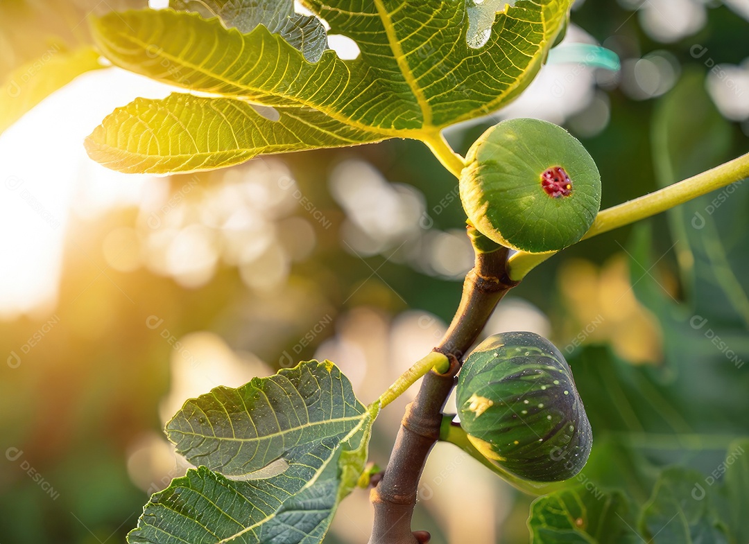 O figo cresce em uma árvore no jardim da colheita