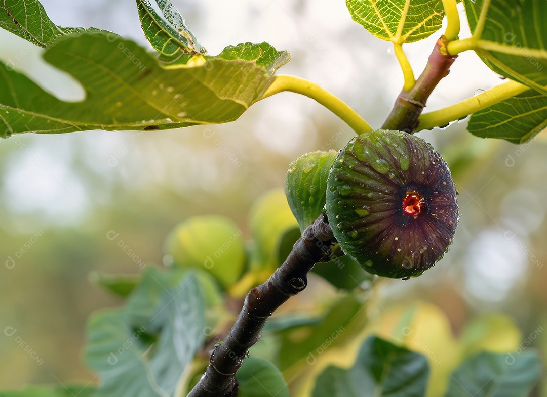 O figo cresce em uma árvore no jardim da colheita