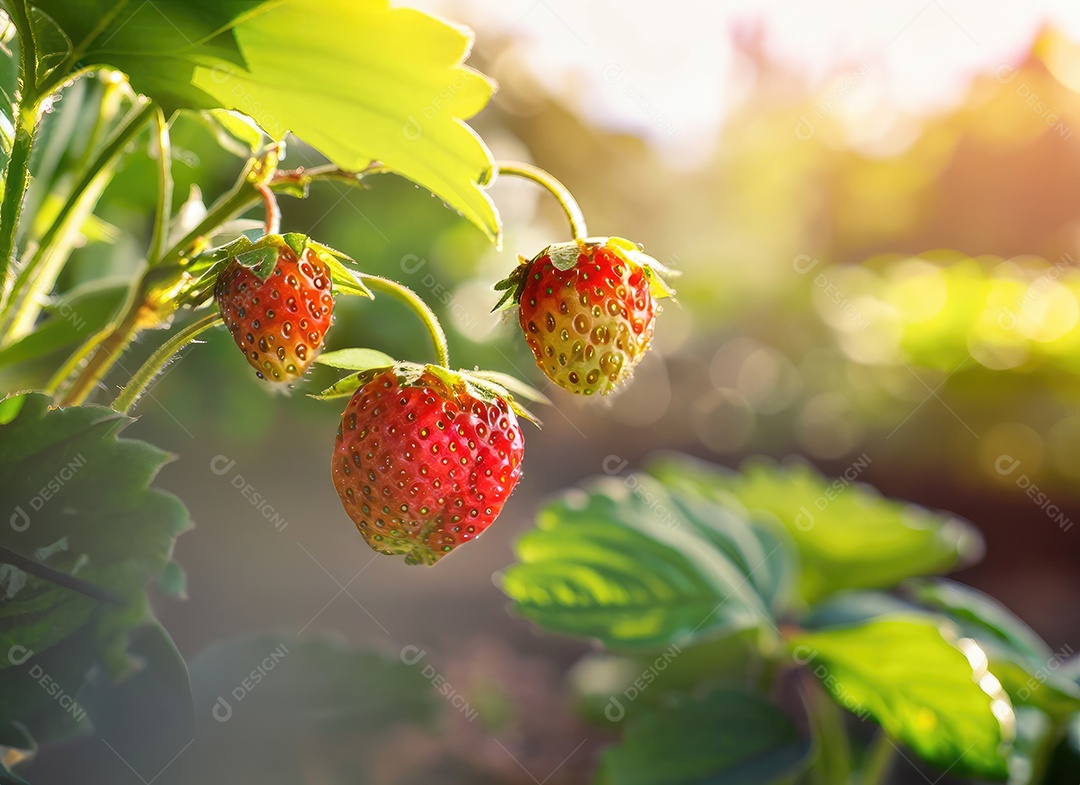 Morango cresce em uma árvore no jardim da colheita