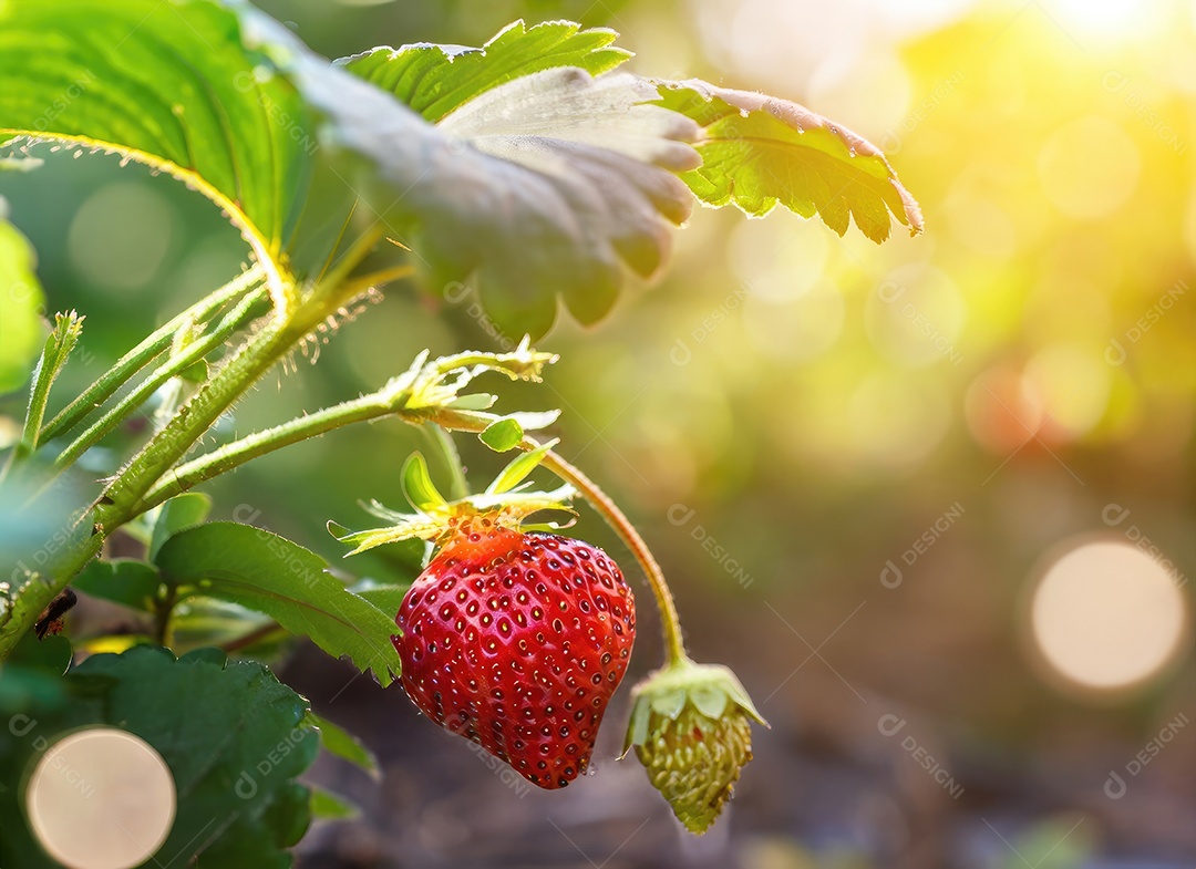 Morango cresce em uma árvore no jardim da colheita