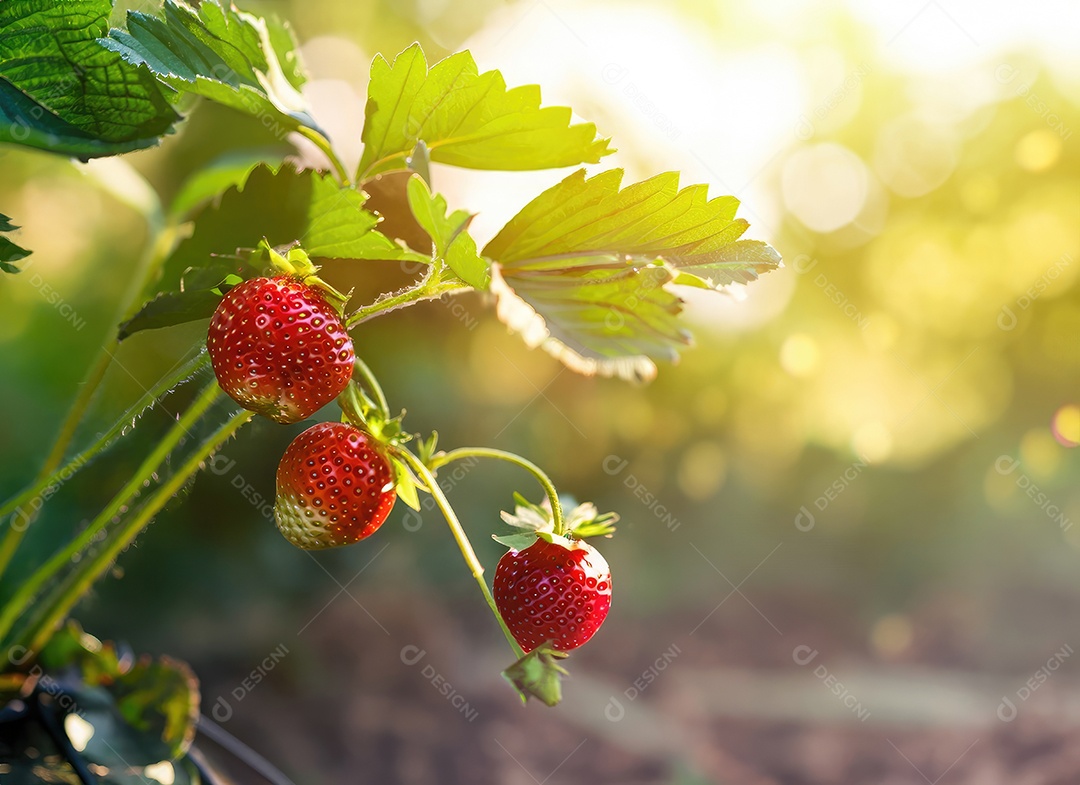 Morango cresce em uma árvore no jardim da colheita