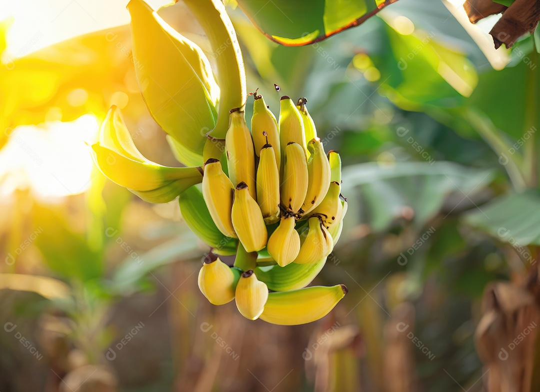 Banana amarela cresce em uma árvore