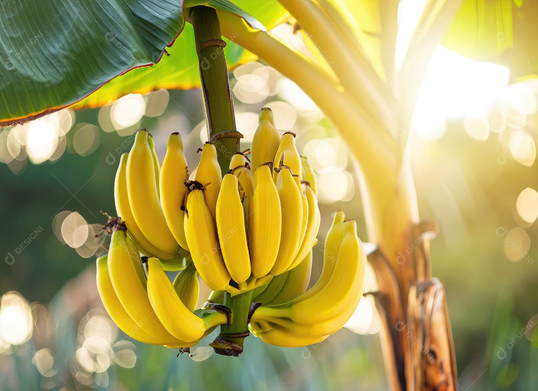 Banana amarela cresce em uma árvore