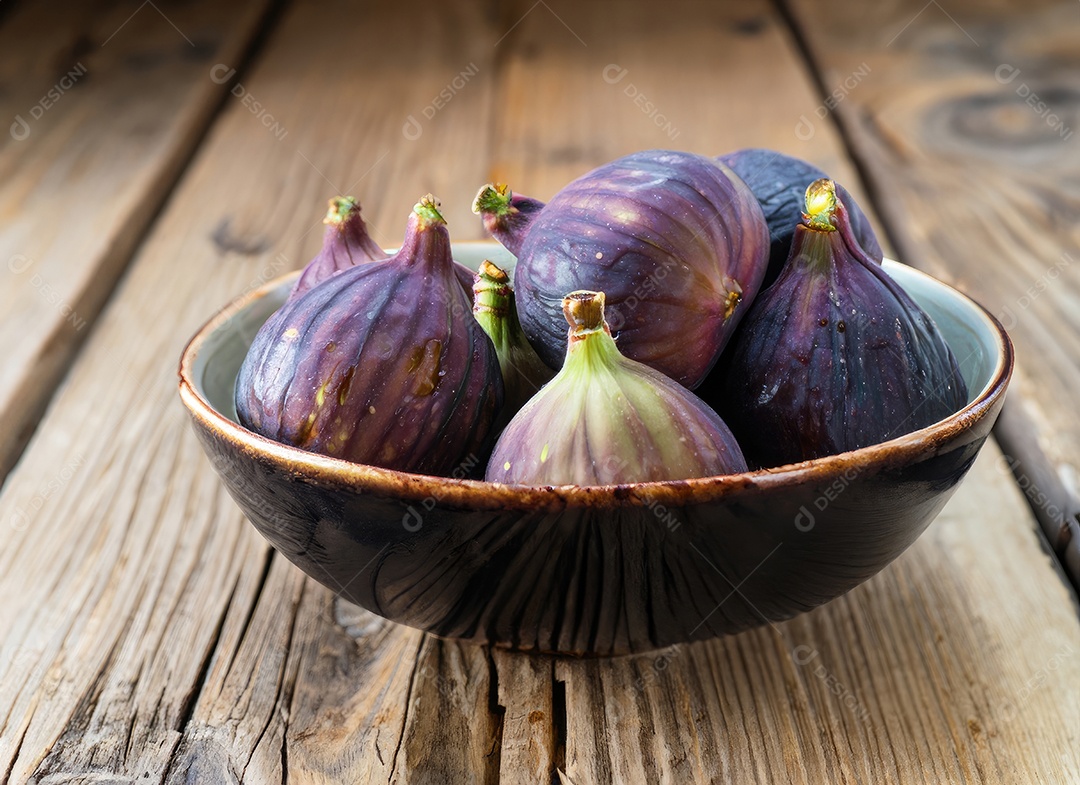 Alguns figos em uma tigela sobre uma velha madeira